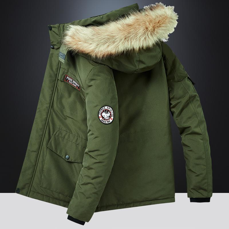 Winterjacke für Herren im Freien, lässig, mit Kapuze und abnehmbarem Pelzkragen, dicke, warme Baumwolljacke für Herren in Übergröße, Camouflage-Baumwolljacke XL armee grüne von Joom DACH