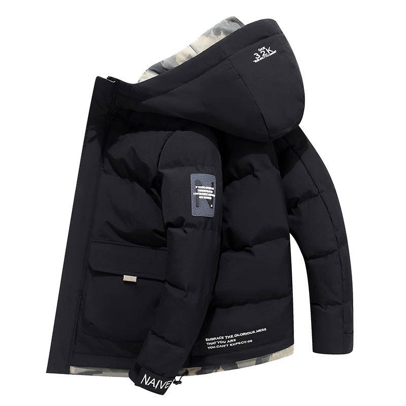 Winterjacke für Herren mit Baumwolle gefüttert, kurze, dicke Jacke mit Baumwolle gefüttert, Daunenjacke, Kapuzenjacke XXXXL schwarz von Joom DACH