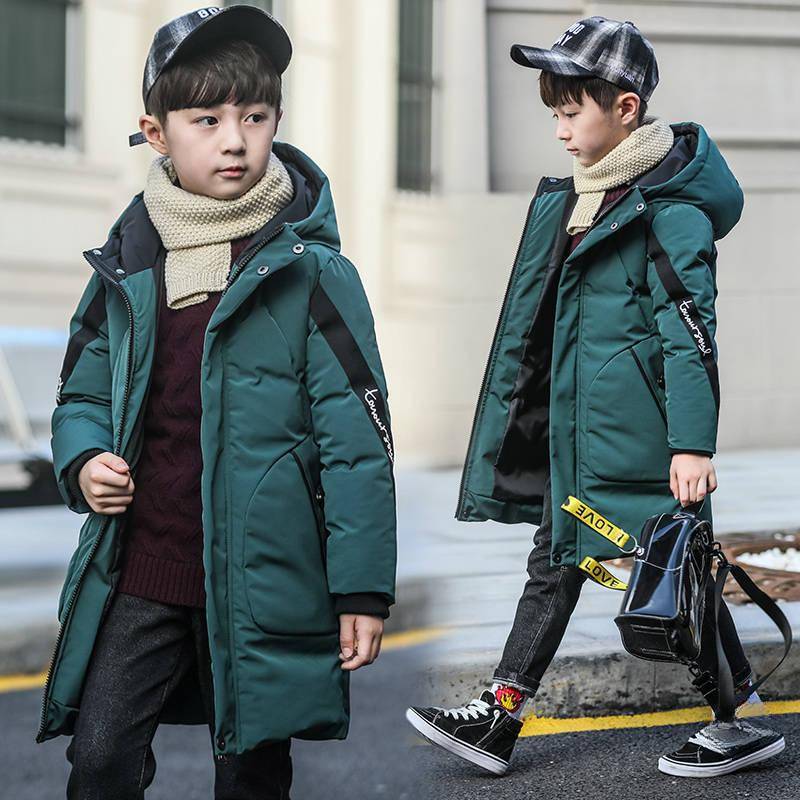 Winterjacke für Jungen, winddicht, warm, Baumwolle, Kontrast-Kapuze, Reißverschluss, lange Puffjacke, Schulkinder, Therme-Parka, Schneemantel, Outfit für 5–15 Jahre 170 dunkelgrüne von Joom DACH