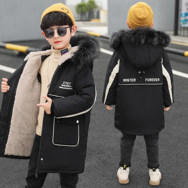 Winterjacke mit Daunenfüllung für Jungen, mittellange Steppjacke für Kinder, dicke Steppjacke aus Samt 150 schwarz Winterjacke mit Daunenfüllung für Jungen, mittellange Steppjacke für Kinder, dicke Steppjacke aus Samt 150 schwarz von Joom DACH