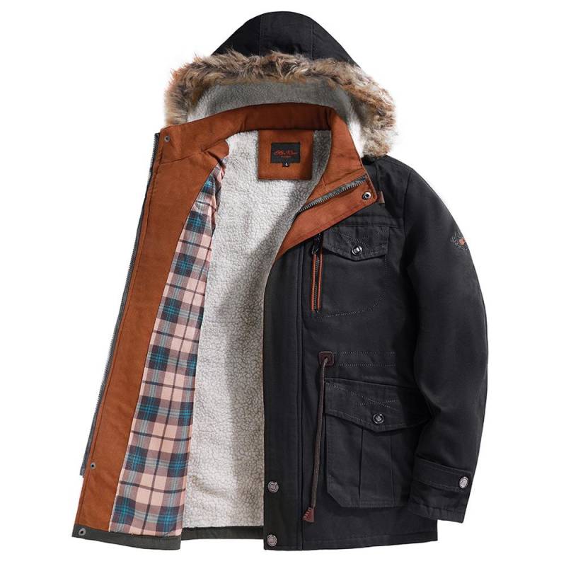 Winterjacke mit Kapuze für Herren, Windjacke, mittellang, samtverdickt, große Größe, Herrenjacke 5XL von Joom DACH