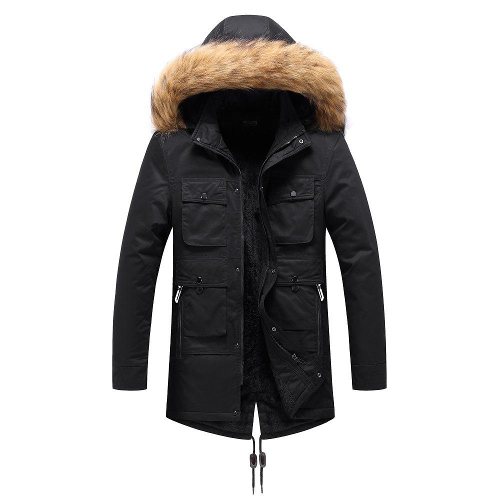 Winterjacke mit Kapuze für Herren, mittellang und lang, aus dickem Fleece, mit Baumwolle gefüttert XL von Joom DACH