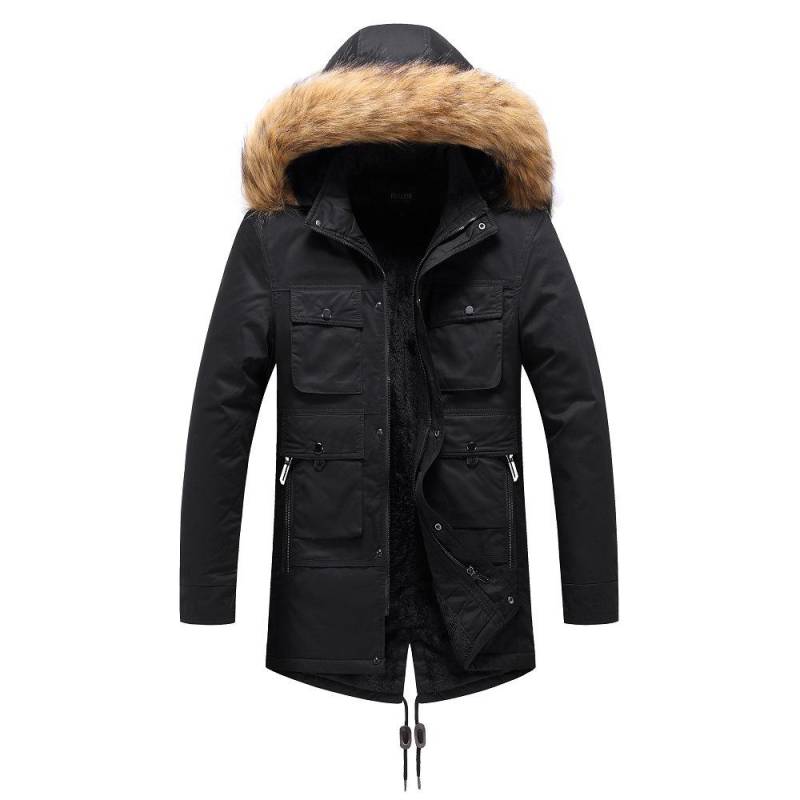 Winterjacke mit Kapuze für Herren, mittellang und lang, aus dickem Fleece, mit Baumwolle gefüttert XL von Joom DACH