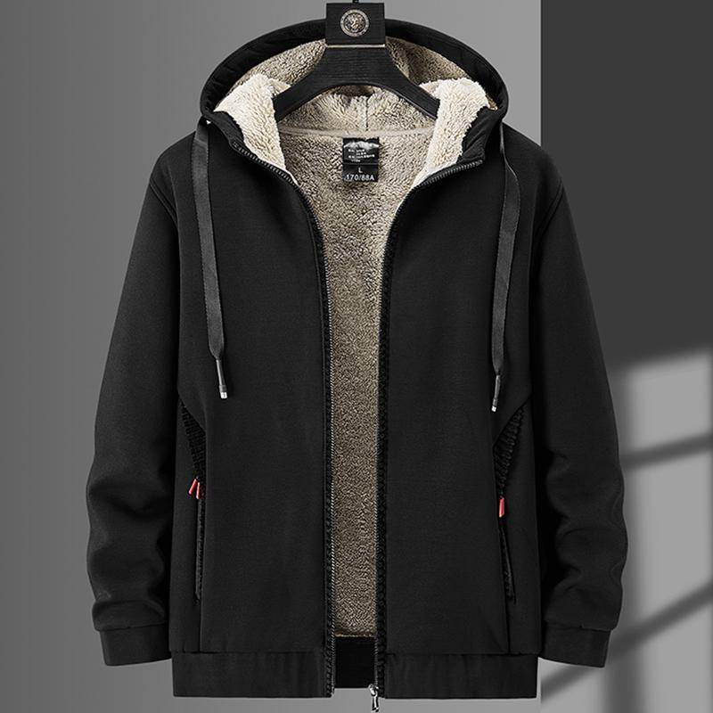 Winterjacke mit Reißverschlusstaschen für Herren, dicke Fleece-Thermojacke, Windjacke für Herren, Freizeitjacken, Übergröße 6XL 7XL 8XL 8XL schwarz von Joom DACH
