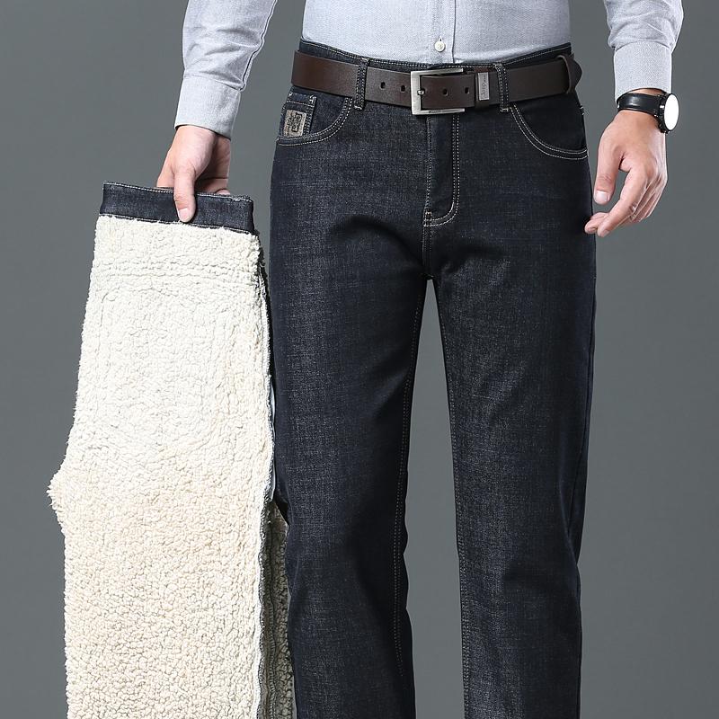 Winterjeans für Herren aus Wollsamt, Fleece, verdickt, gerade, mittelhohe Taille, Business, lässig, bequem, Thermo-Jeanshose 32 schwarz von Joom DACH