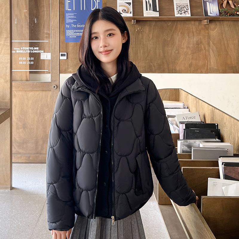 Winterkleidung Damen Jacken Mantel Kurze Parkas Gefälschte Zwei Gestrickte Kapuzen Daunen Baumwolle 2XL schwarz von Joom DACH