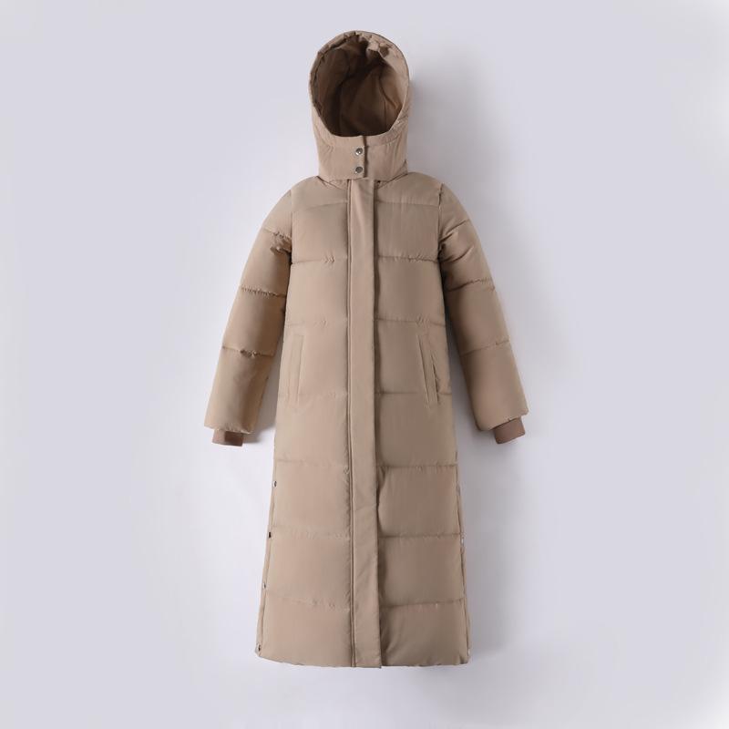 Winterkleidung aus Baumwolle für Damen in Übergröße, langer, knielanger Baumwollmantel, seitlich offen, warme, verdickte Jacke L khaki von Joom DACH