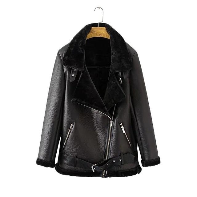 Wintermäntel Frauen Dicke Kunstleder Pelz Schaffell Weibliche Pelz Lederjacke Aviator Outwear XL schwarz von Joom DACH