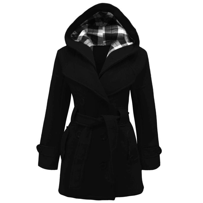 Wintermantel Damen Mädchen Kapuze Bequeme warme Jacke Damen Gürtel Elegant Plus Size Langarm 3XL schwarz von Joom DACH