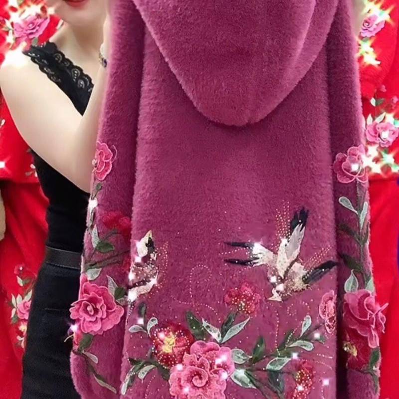 Wintermantel Damen Nerzpelzkragen Bestickter Mantel XL von Joom DACH