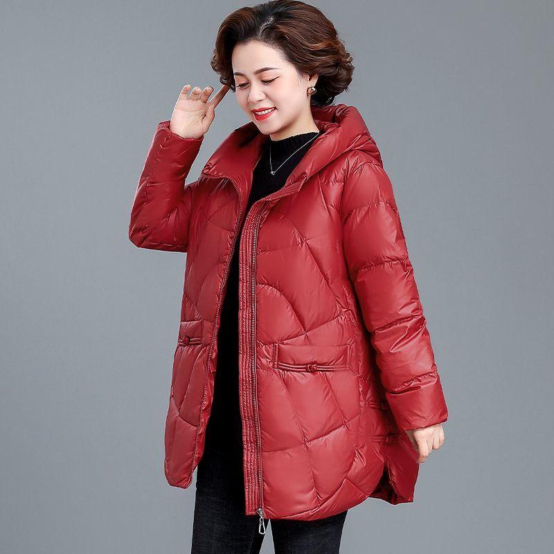 Wintermantel Daunen Baumwolljacke mit zusätzlichem Samt Baumwolljacke Damen Mittel bis lang Baumwolljacke 5XL rot von Joom DACH