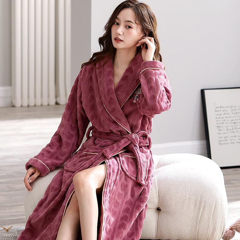Wintermantel aus Korallenfleece, Nachthemd für Damen, warme Nachtwäsche, verdickter langer Bademantel aus Flanell, lockere, lässige Heimkleidung, Nachtwäsche M von Joom DACH