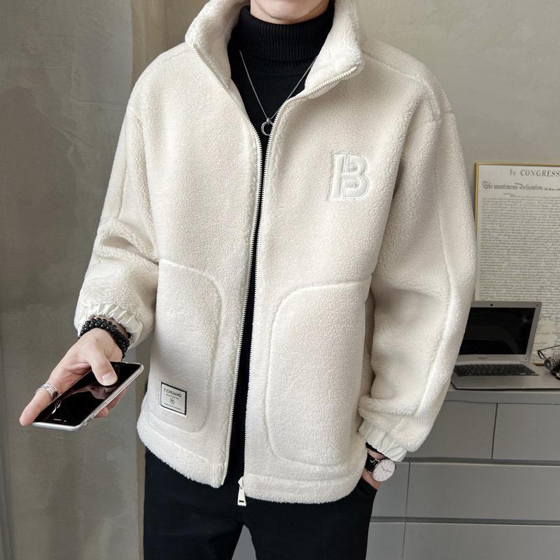 Wintermantel aus Polarfleece für Herren, einfarbig, locker, warm, modisch, Streetwear-Stil, Herrenjacke, Fleece-Kleidung XXL beige von Joom DACH