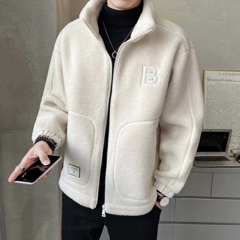 Wintermantel aus Polarfleece für Herren, einfarbig, locker, warm, modisch, Streetwear-Stil, Herrenjacke, Fleece-Kleidung XXL beige von Joom DACH