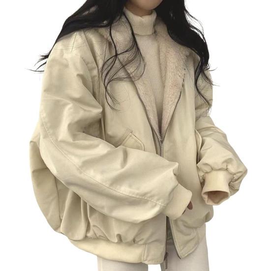 Wintermantel für Damen, dickes Fleecefutter, lockere Kapuze, lange Ärmel, einfarbig, doppelseitig tragbar, Reißverschluss, Arbeit, Dating, Reisejacke XXL apricot von Joom DACH