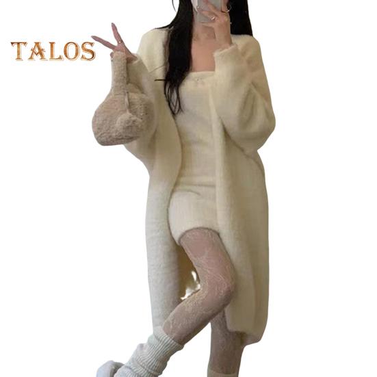 Wintermantel für Damen, lange Ärmel, verdickter Plüsch, einfarbig, wadenlang, gemütliche Strickjacke, Temperatursperre, winddichter Mantel S beige von Joom DACH