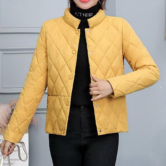 Wintermantel für Damen, schmal, kurz, leicht, mit Daunen, Baumwolle, gepolstert, für Damen M gelb von Joom DACH