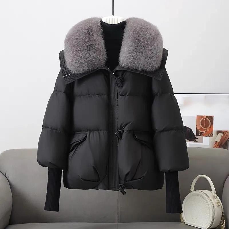 Wintermantel für Damen, warm, dick, mit Pelzkragen, kurze Daunen-Baumwolle, lockere Oberbekleidung, einfarbig, lässig, Parkas, Mäntel XXL schwarz von Joom DACH