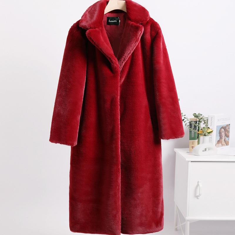 Wintermantel für Damen aus Nerzfleece, Kunstpelz, einfarbig, mittellanger Mantel, Plüschanzugkragen, Damenmantel M von Joom DACH