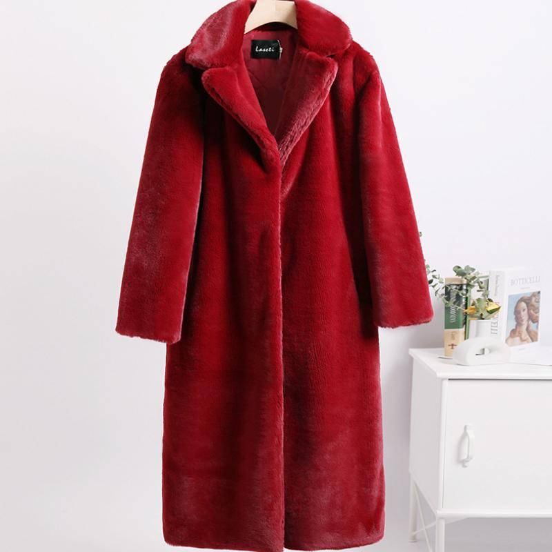 Wintermantel für Damen aus Nerzfleece, Kunstpelz, einfarbig, mittellanger Mantel, Plüschanzugkragen, Damenmantel M von Joom DACH
