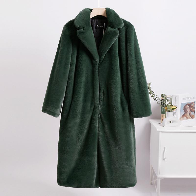 Wintermantel für Damen aus Nerzfleece, Kunstpelz, einfarbig, mittellanger Mantel, Plüschanzugkragen, Damenmantel XL von Joom DACH