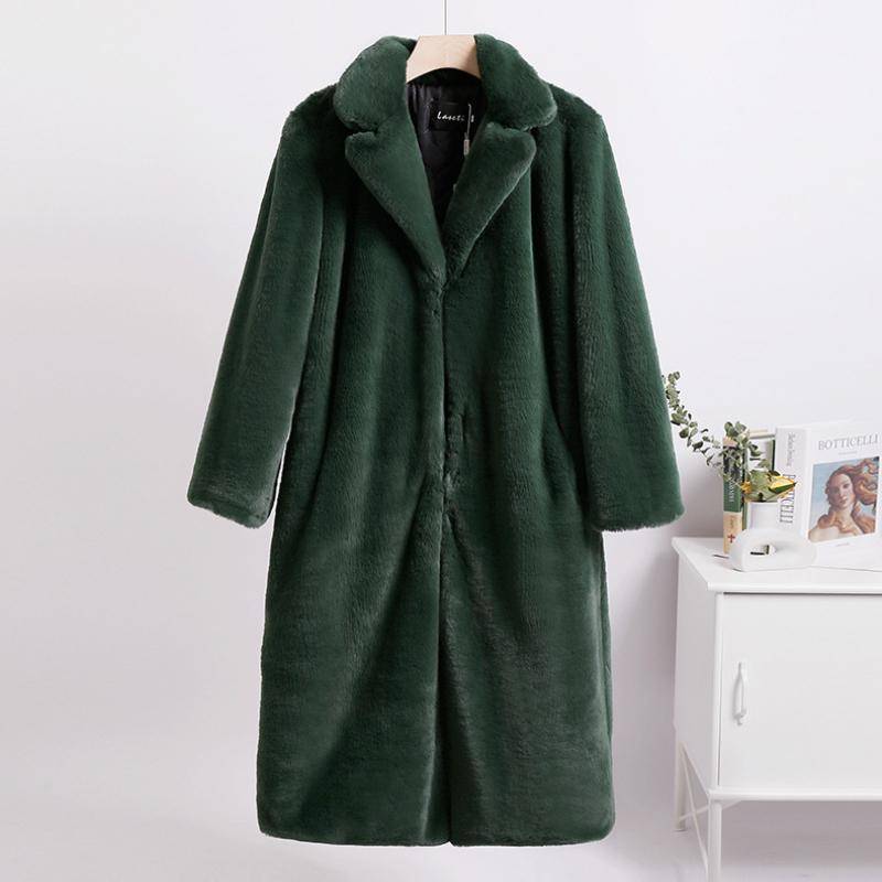 Wintermantel für Damen aus Nerzfleece, Kunstpelz, einfarbig, mittellanger Mantel, Plüschanzugkragen, Damenmantel XL von Joom DACH