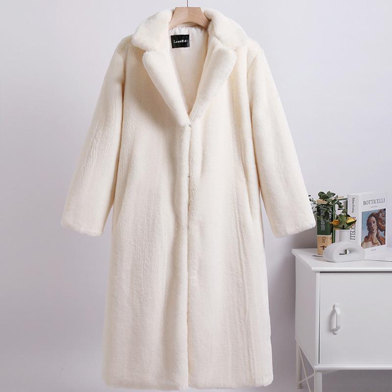 Wintermantel für Damen aus Nerzfleece, Kunstpelz, einfarbig, mittellanger Mantel, Plüschanzugkragen, Damenmantel XXXXXL von Joom DACH