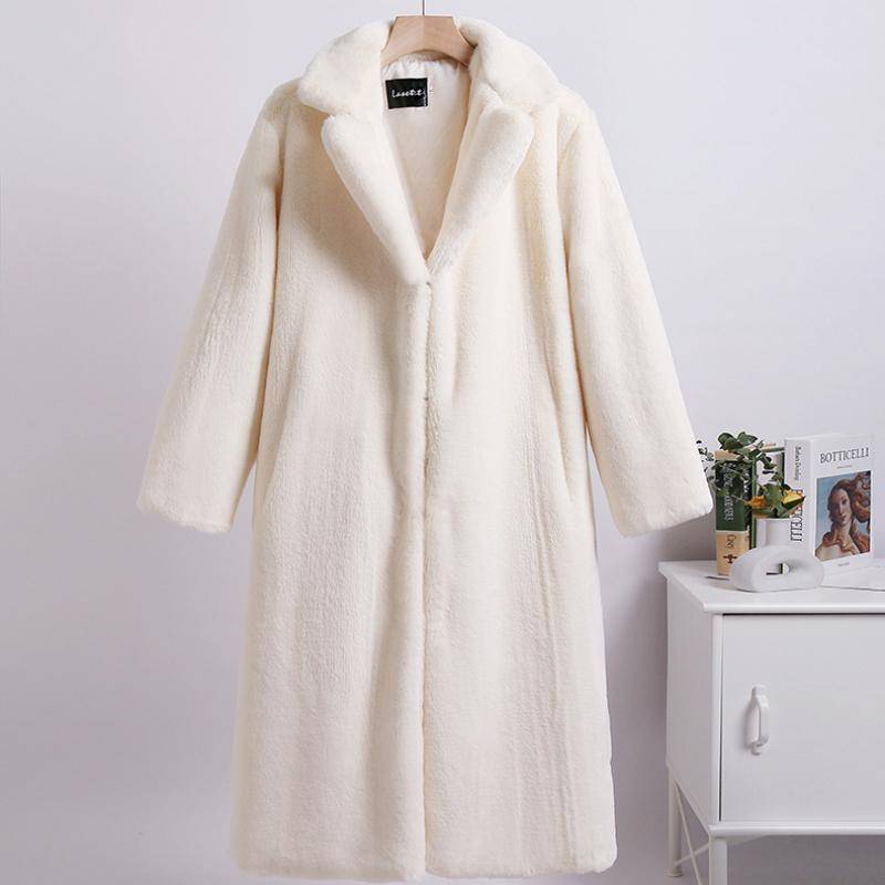 Wintermantel für Damen aus Nerzfleece, Kunstpelz, einfarbig, mittellanger Mantel, Plüschanzugkragen, Damenmantel XXXXXL von Joom DACH