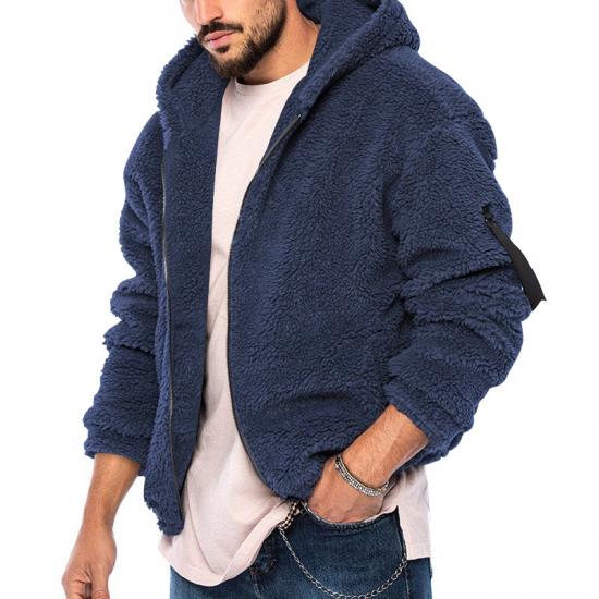 Wintermantel für Herren, warm, Fleece, flauschig, mit Kapuze, Reißverschluss, einfarbig, Outwear, Pullover, Streetwear, Jacken, Kleidung für Männer M navy blau von Joom DACH
