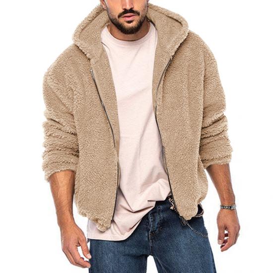 Wintermantel für Herren, warm, Fleece, flauschig, mit Kapuze, Reißverschluss, einfarbig, Outwear, Pullover, Streetwear, Jacken, Kleidung für Männer S khaki von Joom DACH