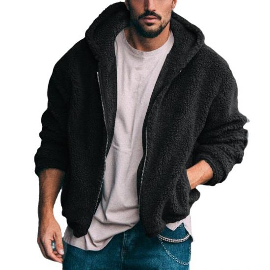 Wintermantel für Herren, warm, Fleece, flauschig, mit Kapuze, Reißverschluss, einfarbig, Outwear, Pullover, Streetwear, Jacken, Kleidung für Männer XXXL schwarz von Joom DACH