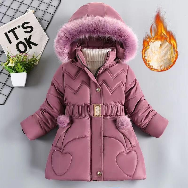 Wintermantel für Mädchen, warm, verdickt, Kinderjacke, mit Kapuze, Reißverschluss, Pelzkragen, Prinzessinnen-Oberbekleidung, Kinderkleidung, 4 5 6 8 10 Jahre 110 violett von Joom DACH