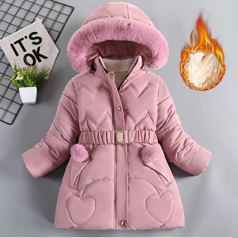 Wintermantel für Mädchen, warm, verdickt, Kinderjacke, mit Kapuze, Reißverschluss, Pelzkragen, Prinzessinnen-Oberbekleidung, Kinderkleidung, 4 5 6 8 10 Jahre 120 rosa von Joom DACH