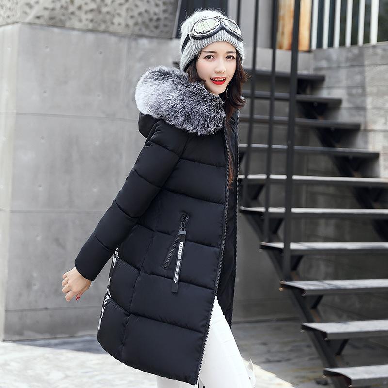 Wintermantel im koreanischen Stil für Damen mit Baumwollpolsterung, mittellang, schmal geschnittene Jacke mit Baumwollpolsterung, großer Pelzkragen, Studentin, Baumwollpolsterung 3XL von Joom DACH