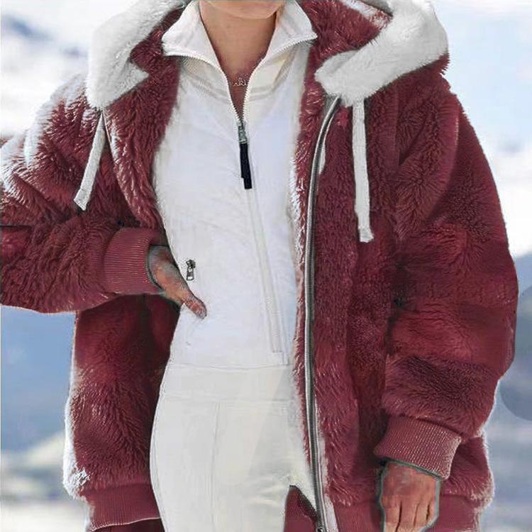 Wintermode Damenmantel Lässig Mit Kapuze Reißverschluss Damenkleidung Kaschmir Damen Fleecejacke Einfarbig Damenmäntel L rot von Joom DACH