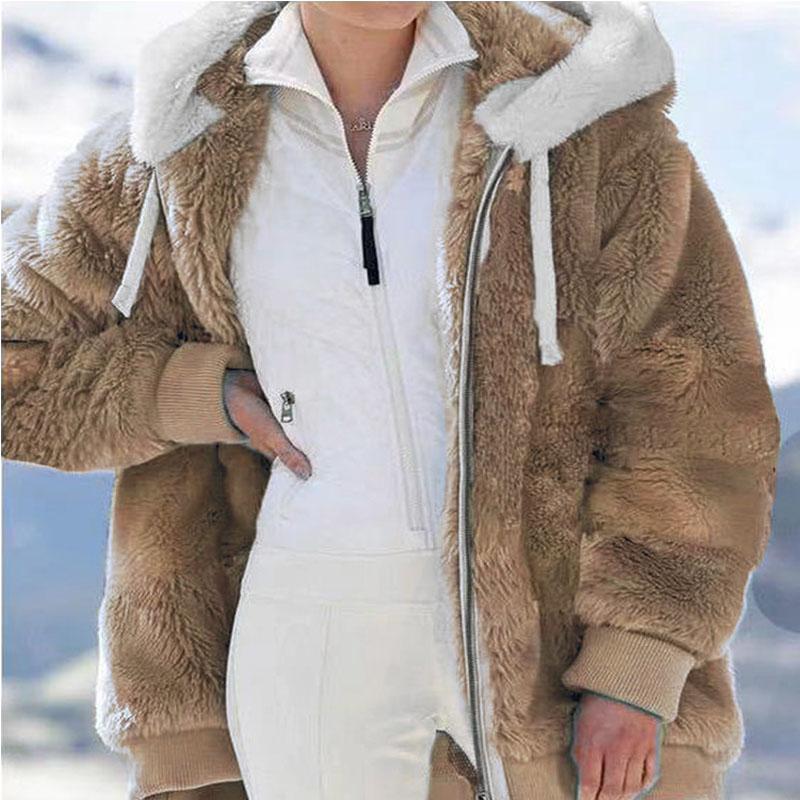 Wintermode Damenmantel Lässig Mit Kapuze Reißverschluss Damenkleidung Kaschmir Damen Fleecejacke Einfarbig Damenmäntel L khaki von Joom DACH