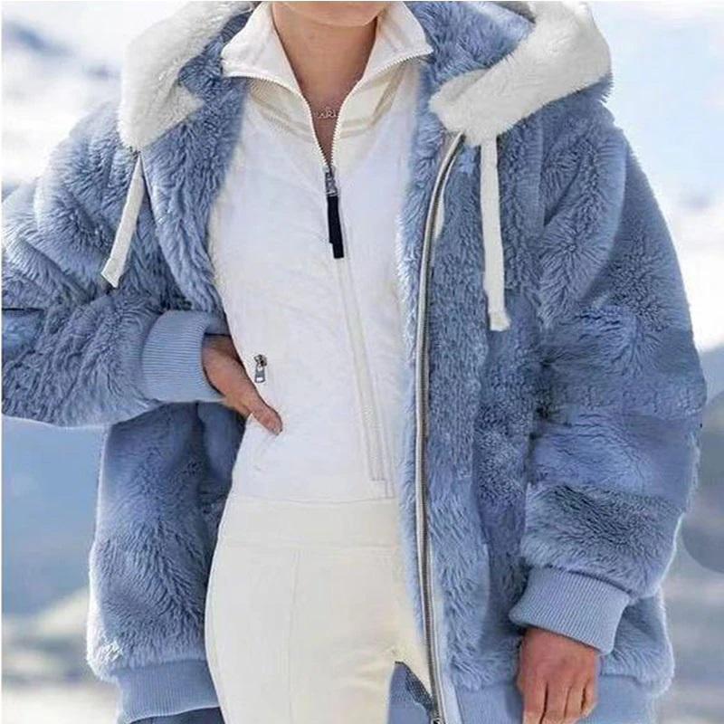 Wintermode Damenmantel Lässig Mit Kapuze Reißverschluss Damenkleidung Kaschmir Damen Fleecejacke Einfarbig Damenmäntel XXS blau von Joom DACH