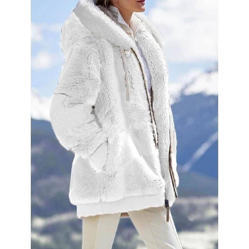 Wintermode Damenmantel Lässig Mit Kapuze Reißverschluss Damenkleidung Kaschmir Damen Fleecejacke Einfarbig Damenmäntel XXXL weiß von Joom DACH