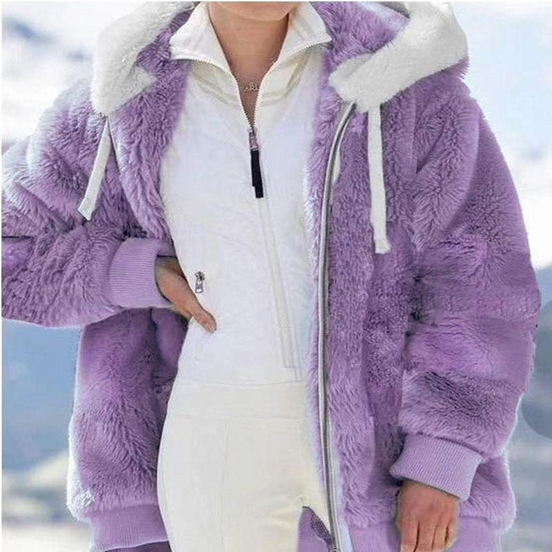 Wintermode Damenmantel Lässig Mit Kapuze Reißverschluss Damenkleidung Kaschmir Damen Fleecejacke Einfarbig Damenmäntel XXXL violett von Joom DACH