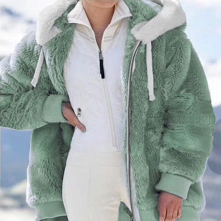 Wintermode Damenmantel Lässig Mit Kapuze Reißverschluss Damenkleidung Kaschmir Damen Fleecejacke Einfarbig Damenmäntel XXXL grün von Joom DACH