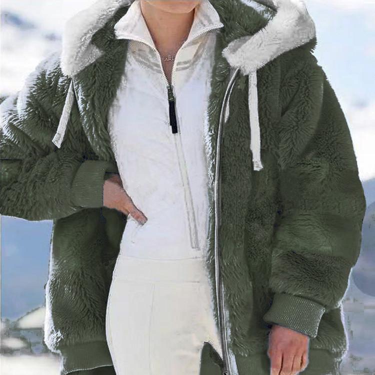 Wintermode Damenmantel Lässig Mit Kapuze Reißverschluss Damenkleidung Kaschmir Damen Fleecejacke Einfarbig Damenmäntel XXXXL dunkelgrüne von Joom DACH