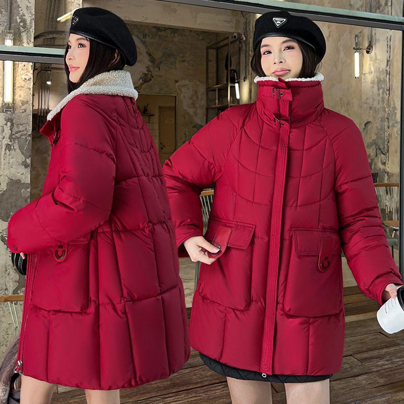 Wintermode Locker Warm Verdickter Baumwollmantel Damen Lang Mittellang Jacke XXXL rot von Joom DACH