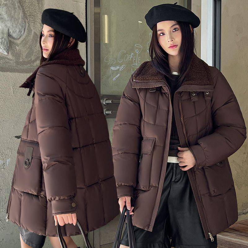 Wintermode Locker Warm Verdickter Baumwollmantel Damen Lang Mittellang Jacke XXXL kaffeebraun von Joom DACH