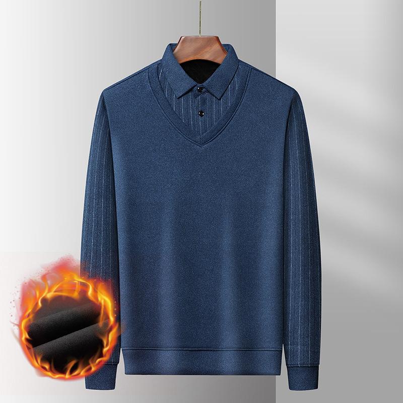 Wintermode für Herren mittleren Alters und ältere Menschen, lässige Kleidung für Herren, Fleece-gefüttert, verdicktes gefälschtes zweiteiliges Oberteil, dickes Thermo-T-Shirt für Väter XXL von Joom DACH