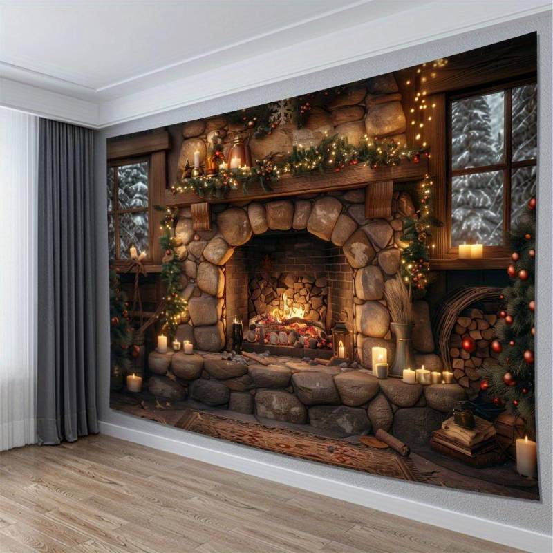 Wintermorgen Rentier Weihnachtsbaum Wandbehang Wandteppich Weihnachten Wandbehang Baum Wandbehang Wunderschöne Weihnachtsbaum Kamin Geschenke 150x130cm von Joom DACH