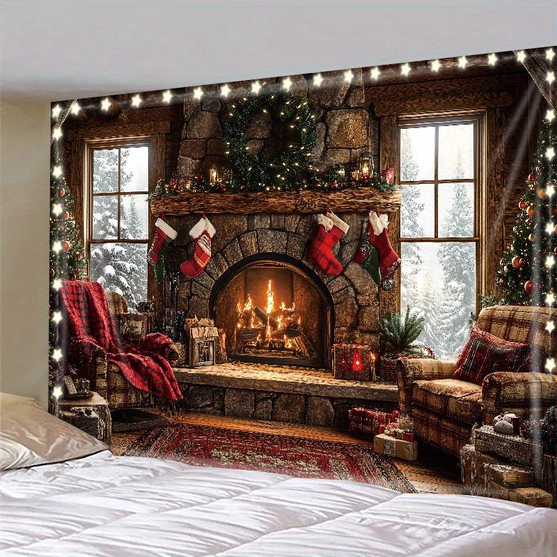 Wintermorgen Rentier Weihnachtsbaum Wandbehang Wandteppich Weihnachten Wandbehang Baum Wandbehang Wunderschöne Weihnachtsbaum Kamin Geschenke 150x130cm von Joom DACH