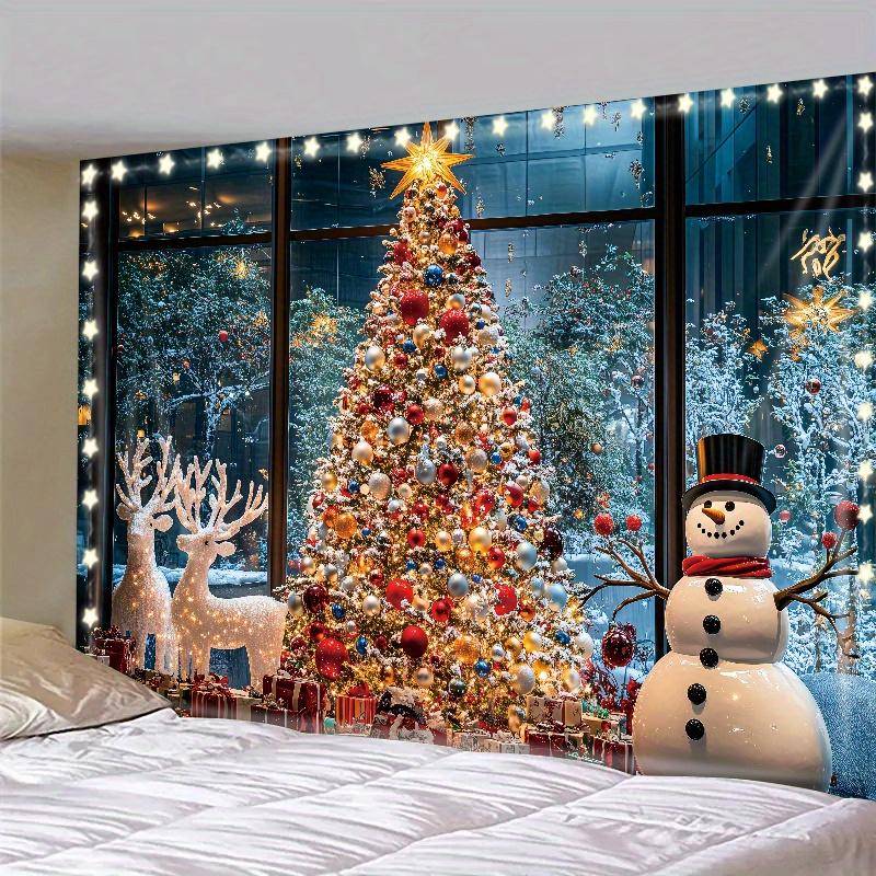 Wintermorgen Rentier Weihnachtsbaum Wandbehang Wandteppich Weihnachten Wandbehang Baum Wandbehang Wunderschöne Weihnachtsbaum Kamin Geschenke 150x150cm von Joom DACH