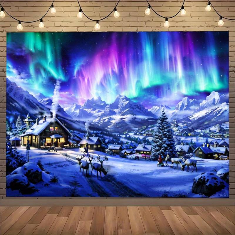 Wintermorgen Rentier Weihnachtsbaum Wandbehang Wandteppich Weihnachten Wandbehang Baum Wandbehang Wunderschöne Weihnachtsbaum Kamin Geschenke 150x150cm von Joom DACH
