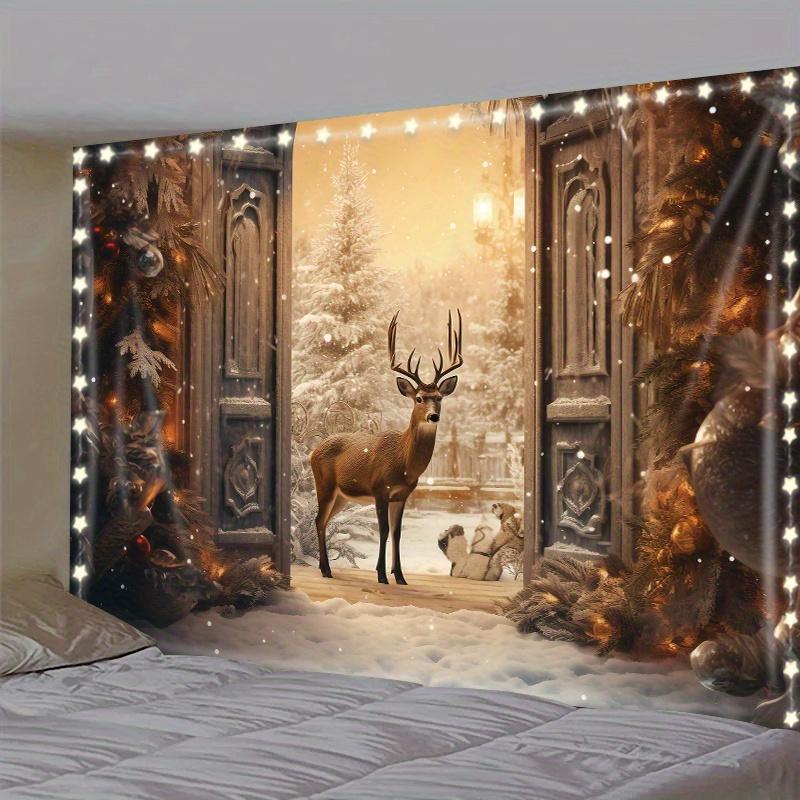 Wintermorgen Rentier Weihnachtsbaum Wandbehang Wandteppich Weihnachten Wandbehang Baum Wandbehang Wunderschöne Weihnachtsbaum Kamin Geschenke 150x150cm von Joom DACH
