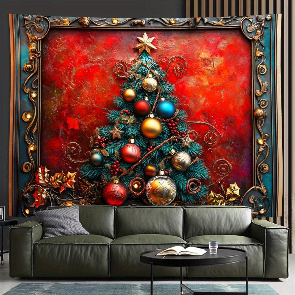 Wintermorgen Rentier Weihnachtsbaum Wandbehang Wandteppich Weihnachten Wandbehang Baum Wandbehang Wunderschöne Weihnachtsbaum Kamin Geschenke 230x150cm von Joom DACH